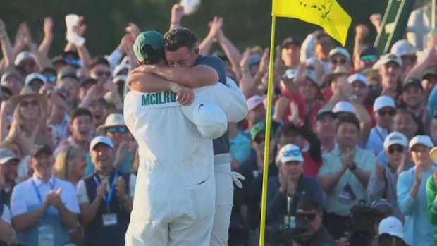 Rory McIlroy breaks down in tears.