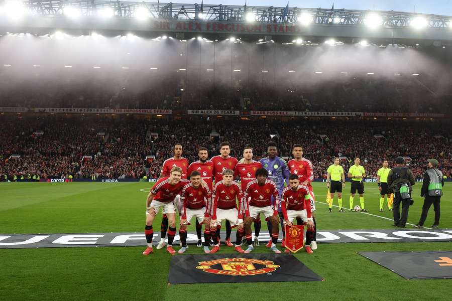 Manchester United players before the Europa League quarter-final second-leg against Lyon on April 17, 2025