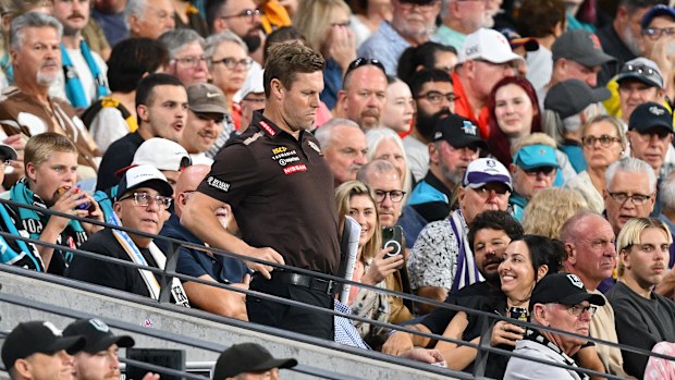 Sam Mitchell, Senior Coach of Hawthorn walks to the ground during the round five AFL match between Port Adelaide Power and Hawthorn Hawks at Adelaide Oval, on April 13, 2025, in Adelaide, Australia. (Photo by Quinn Rooney/Getty Images)