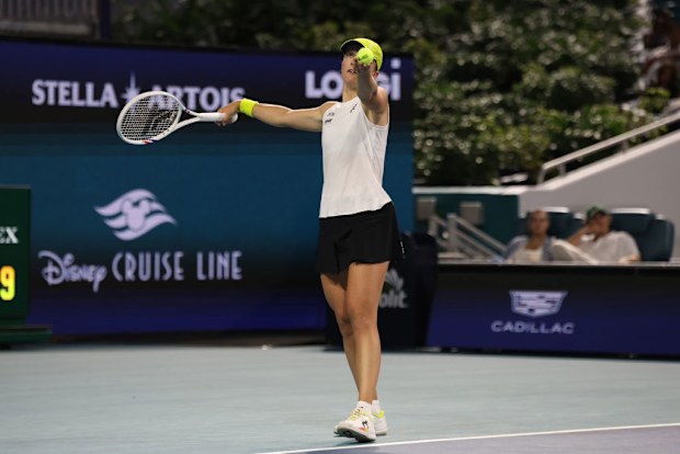 Iga Swiatek during the Miami Open 2025 tennis tournament.