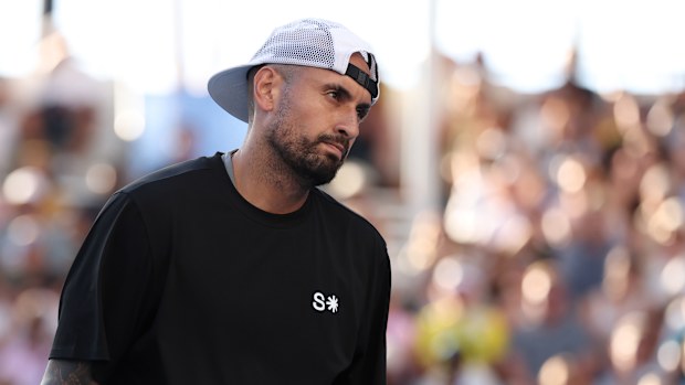 Nick Kyrgios in action alongside Canada's Leylah Fernandez during their mixed doubles debut.