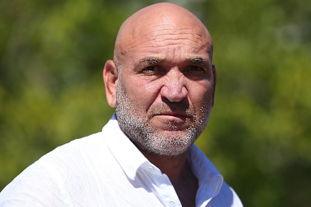 SYDNEY, AUSTRALIA - MARCH 24: Gorden Tallis speaks during the Anthony Mundine media conference at the Cruise Bar on March 24, 2021 in Sydney, Australia. (Photo by Jason McCawley/Getty Images)