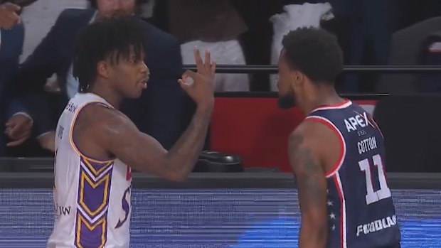 Kendric Davis confronts Bryce Cotton after the game.