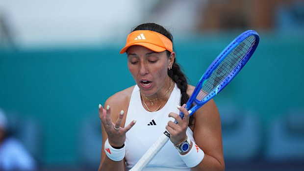 Jessica Pegula of the United States reacts against Elena Rybakina of Kazakhstan.