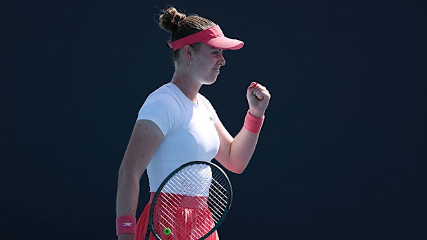 Talia Gibson of Australia celebrates a point.