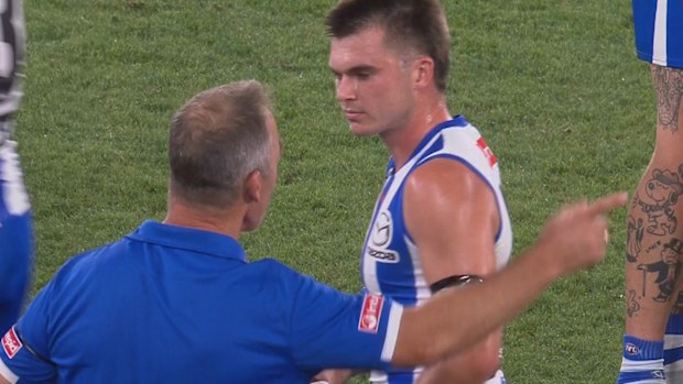 Kangaroos coach Alastair Clarkson was involved in a fiery spray with young star Colby McKercher.
