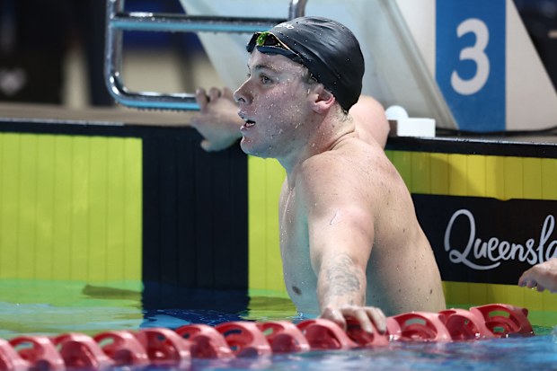 GOLD COAST, AUSTRALIA - APRIL 06: Samuel Short celebrates winning the Mens 400m freestyle during the 2026 Australian Open Swimming at Gold Coast Aquatic Centre on April 06, 2026 in Gold Coast, Australia. (Photo by Chris Hyde/Getty Images)
