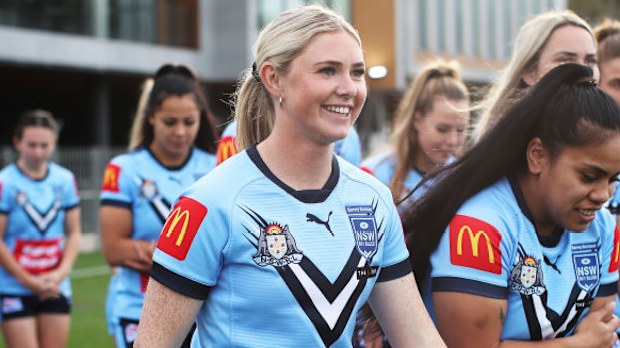 Maddie Studdon walks to the team photo during the New South Wales State of Origin media opportunity in 2021.