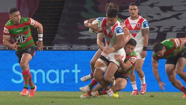 South Sydney's Peter Mamouzelos was sent to the sin bin for a hip-drop tackle on Davie Fale.