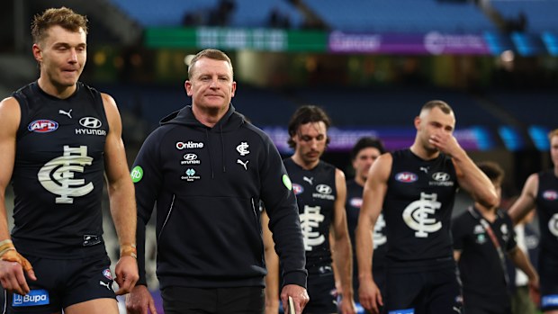 Carlton captain Patrick Cripps and coach Michael Voss after the loss to Collingwood.
