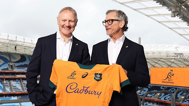 Joe Schmidt and Les Kiss pose during a media opportunity at Allianz Stadium.