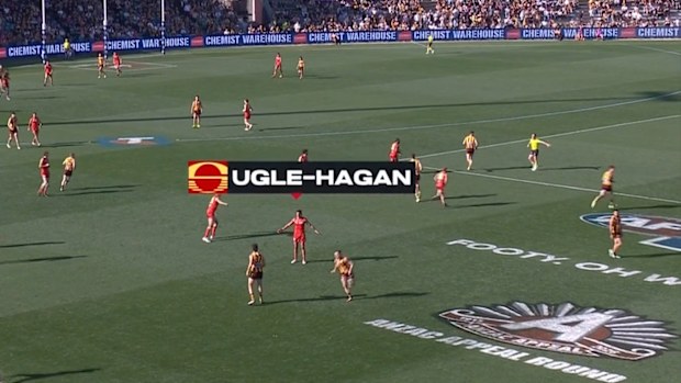 Jamarra Ugle-Hagan hands over the 50m penalty.