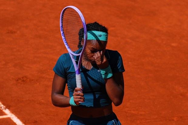 Coco Gauff of the US reacts against Sorana Cirstea during the Madrid Open.