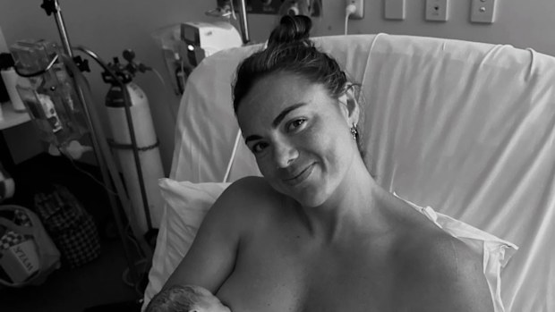 Millie Elliott with her baby