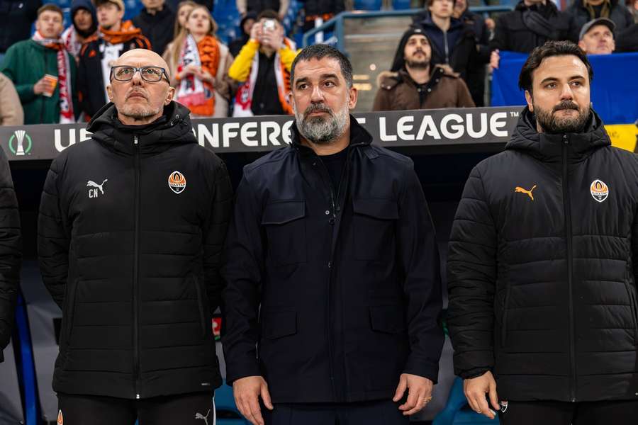 Turan and his coaching staff before the Conference League quarter final.