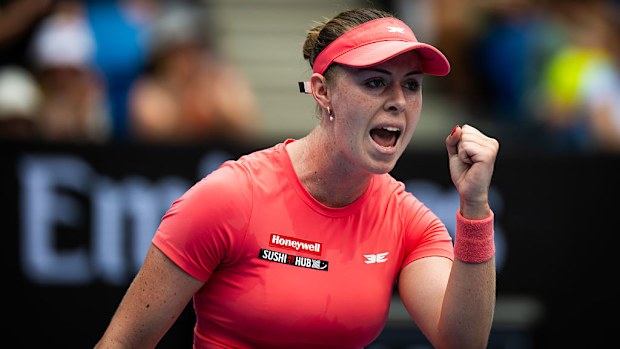 Talia Gibson of Australia in action against Diana Shnaider.