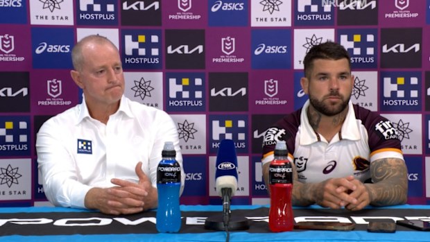 Michael Maguire and Adam Reynolds address the media in Canberra.