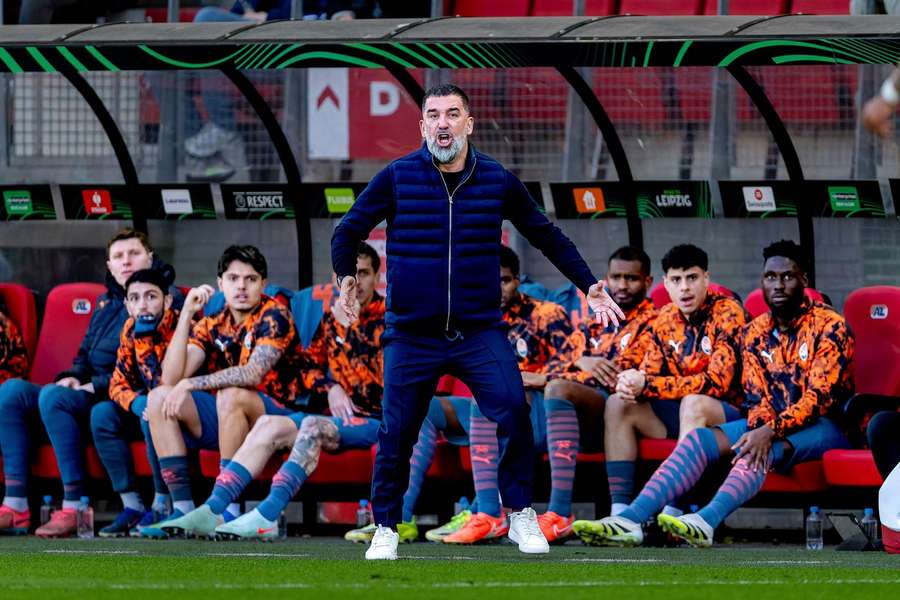 Arda Turan coaching Shakhtar during the Conference League quarter-final against AZ