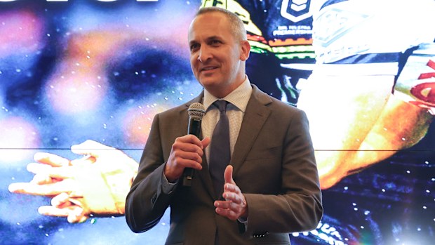 NRL boss Andrew Abdo speaks during the NRL Las Vegas media launch.