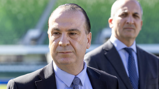 PERTH, AUSTRALIA - MAY 08: Peter V'landys (Australian Rugby League Commission Chairman) speaking at the media conference for the NRL Perth Bears announcement at HBF Park on May 08, 2025, in Perth, Australia. (Photo by Paul Kane/Getty Images)