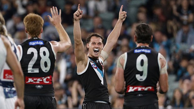 Corey Durdin of the Power celebrates a goal.