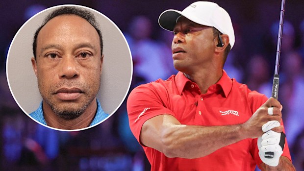 Tiger Woods after his latest car crash, and at his Tomorrow Golf League.