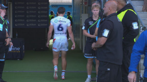 Warriors playmaker Luke Metcalf walks up the race.