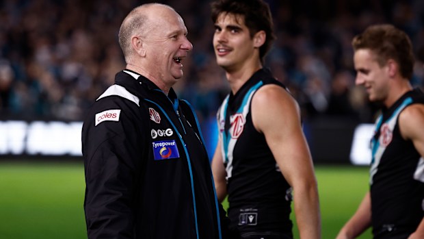 Port Adelaide coach Ken Hinkley reacts after the semi-final.