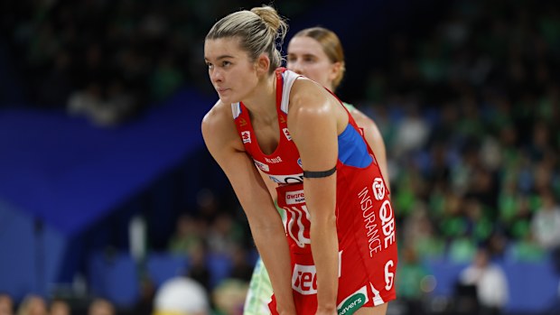 Allie Smith of the Swifts reacts during the major semi final against the Fever.