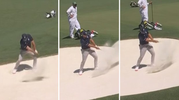 Bryson DeChambeau required three attempts to escape a greenside bunker during the Masters' opening round.