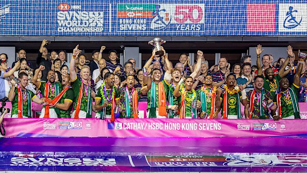South Africa after winning the Hong Kong Sevens at Kai Tak Stadium.