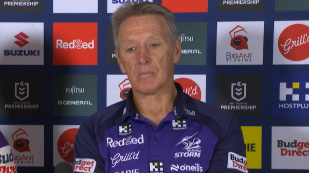 Craig Bellamy prepares to speak to media post-game.