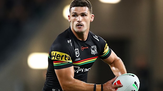 Nathan Cleary in action for the Penrith Panthers against the Melbourne Storm in Round 5 of the 2026 NRL season.