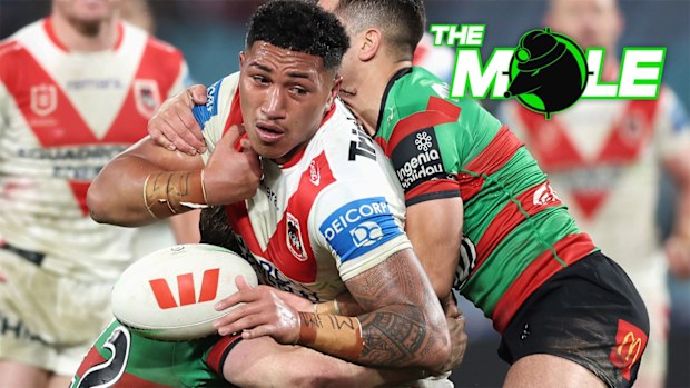 Dragons young gun Loko Pasifiki Tonga braces for contact against South Sydney.