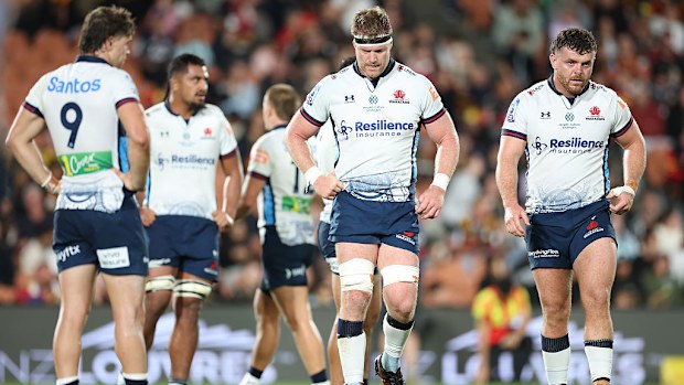 Matt Philip of the Waratahs reacts during the round eight Super Rugby match.