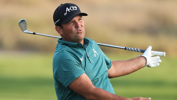 Patrick Reed of the United States reacts to his second shot on the 16th hole during day one of the Hero Dubai Desert Classic 2026 at Emirates Golf Club on January 22, 2026, in Dubai, United Arab Emirates. (Photo by Warren Little/Getty Images)